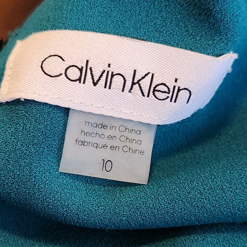 Calvin Klein Womens Teal Ruffle Sleeve‎ Sheath Dress Size 10 Belted Knee Length